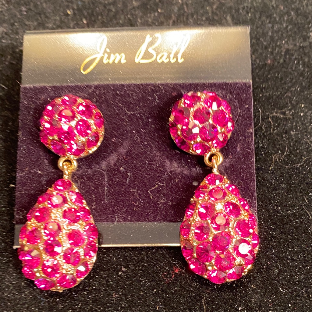 Jim Ball Fuchsia Crystal Teardrop Drop Earrings
